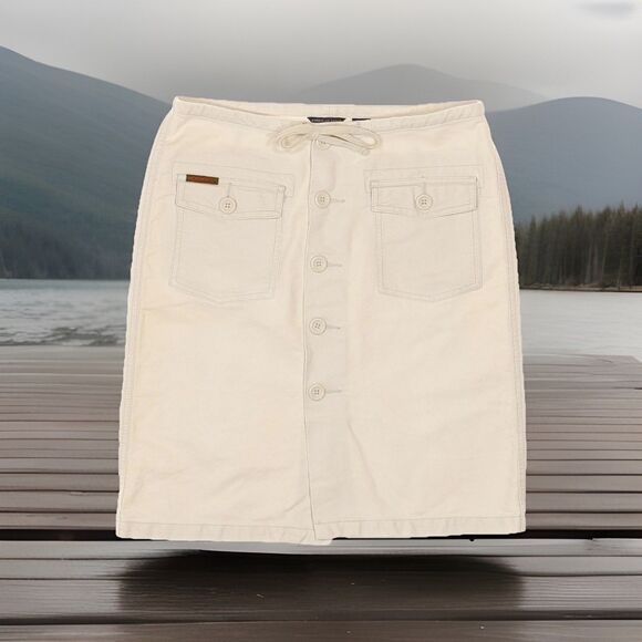 American Eagle Skirt 0 Beige Cotton Button Drawstring Pockets Womens Measure W28 - Picture 8 of 8